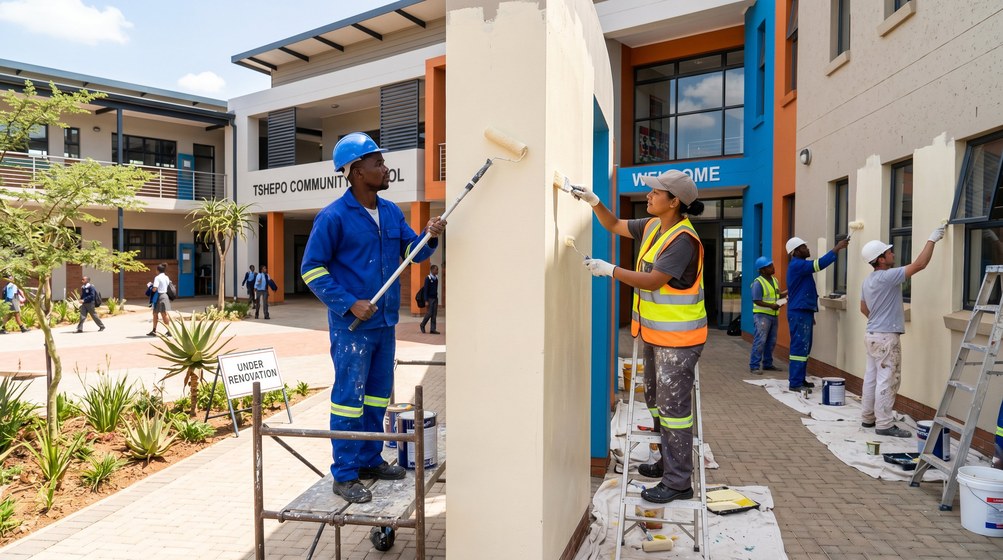 Professional school painting team painting a community school on the Southern Suburbs